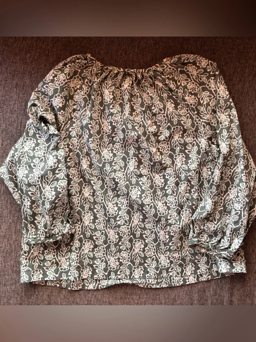 J. Crew Sage Green Floral Peasant Blouse